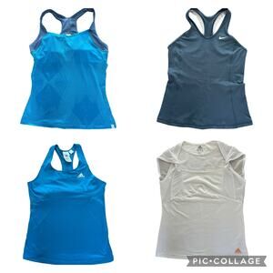 Adidas and Nike sports tennis tops blue & white sleeveless size medium